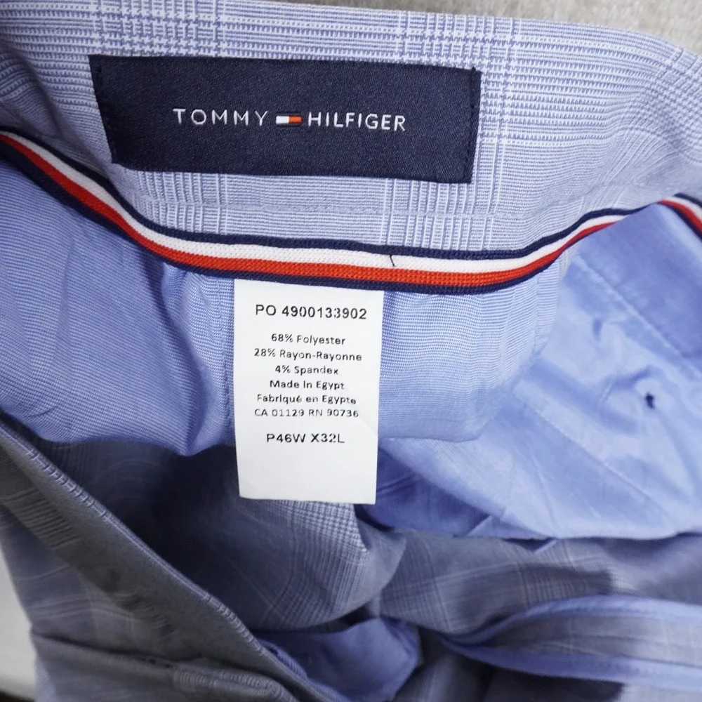 Tommy Hilfiger Mens TH Flex Tate Modern Fit Stretch Plaid Dress Pants Blue 46x32